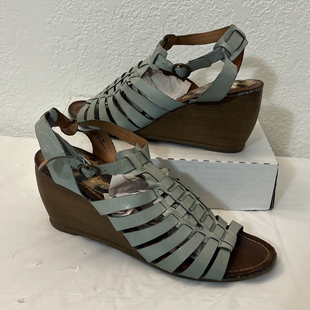 Baretraps Blue Leather 3" Wedge Ivania Sandal Boho Comfort Size 8M Gladiator